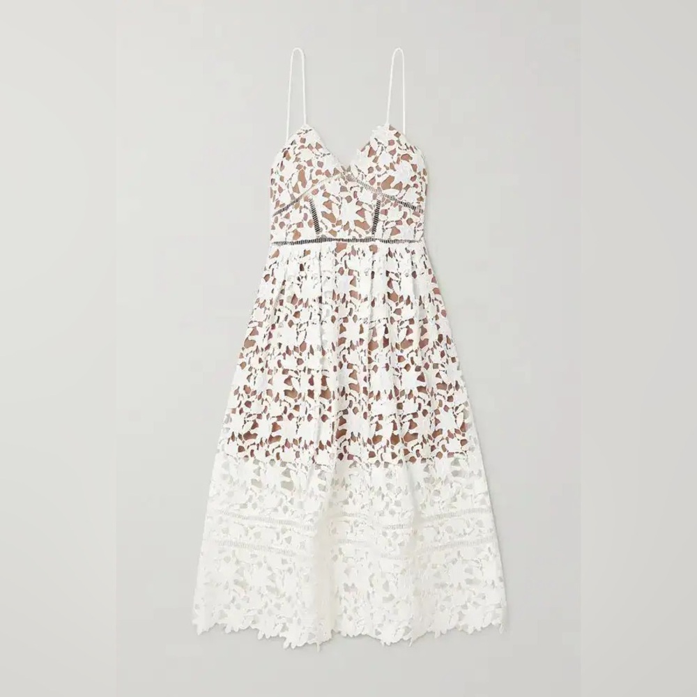 Self Portrait New Azaelea Guipure Lace Midi Dress Size 6 - Picture 3 of 16